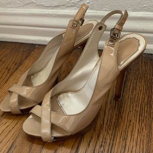 Christian Dior nude patent leather platform sandal